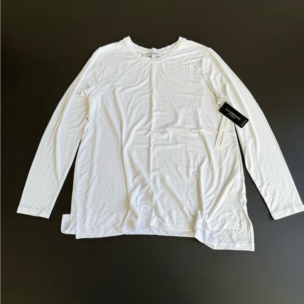 Liverpool White Asymmetrical Long Sleeve Tee